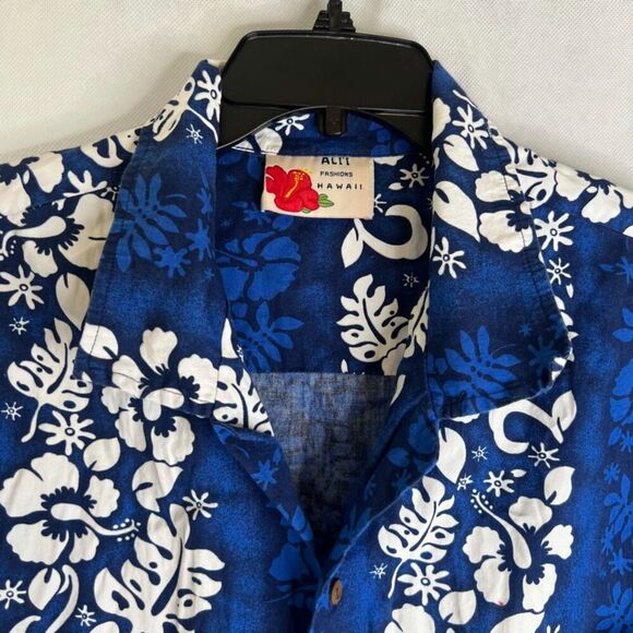 Alii Fashions Hawaii Tropical Floral Navy White Button Up Cotton Shirt Sz 2X - Picture 5 of 8